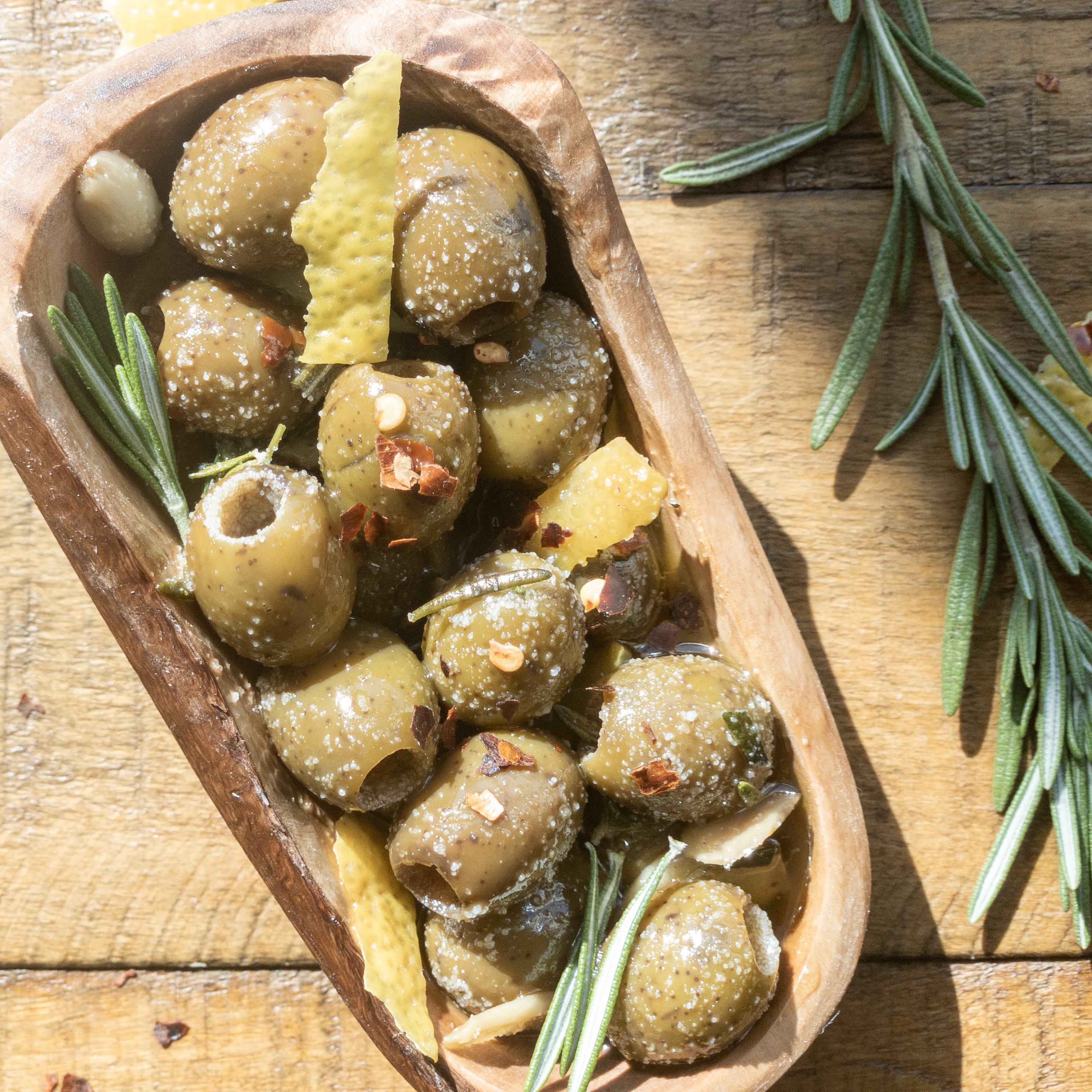 Citrus and herb marinated olives