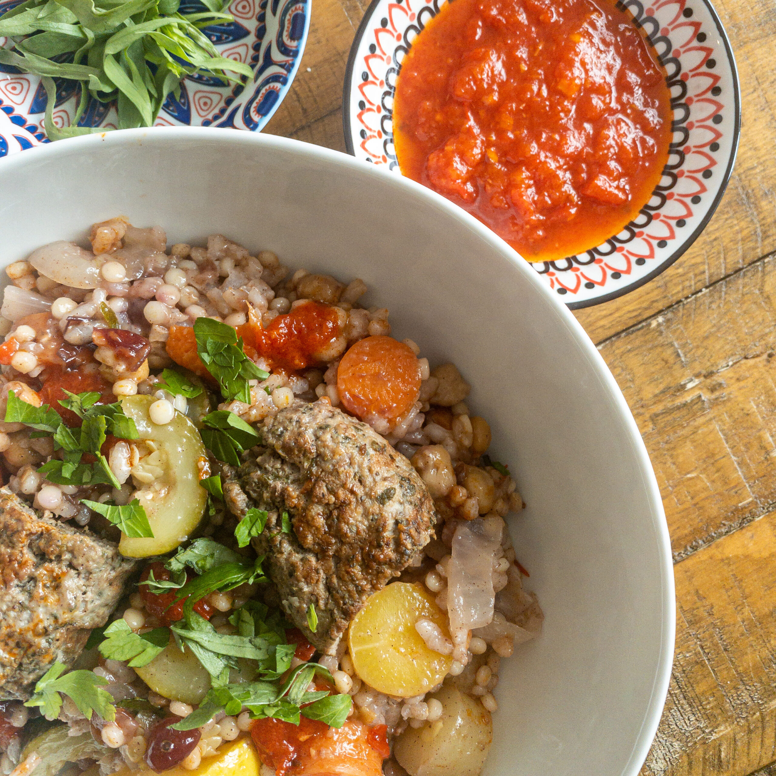 harissa couscous with veggies and lamb